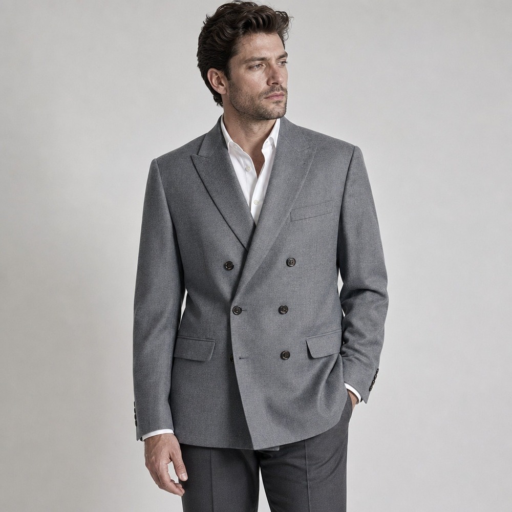 Lauren Ralph Lauren Men Suit Jacket 42L Grey Ultraflex Wool Double Breasted NWT
